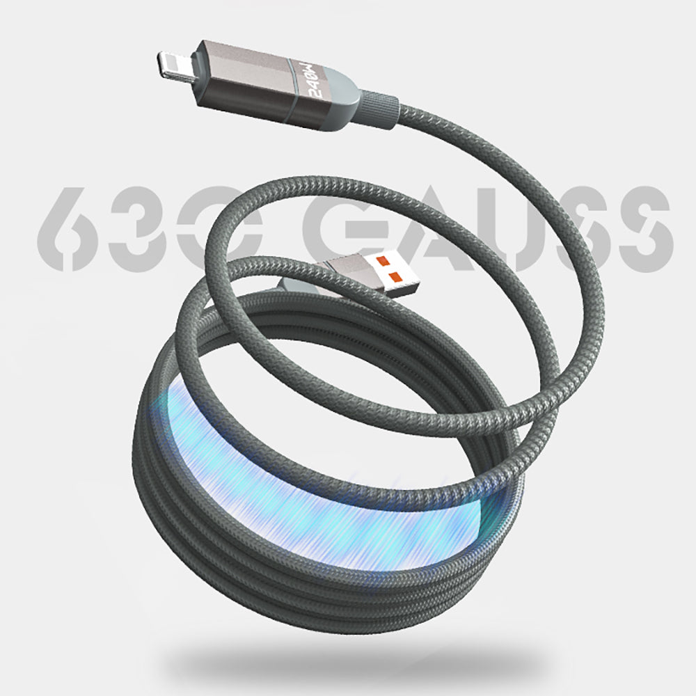 Lenyes LC543 4in1 Hızlı Şarj Özellikli USB-A - Type-C + Type-C to Lightning Data ve Şarj Kablosu 240W 1M Gri