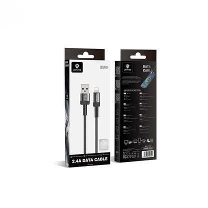 Lenyes LC546 USB-A to Lightning Örgü Tasarımlı Hızlı Şarj Özellikli Data ve Şarj Kablosu 12W 1M Siyah