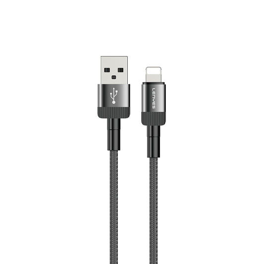 Lenyes LC546 USB-A to Lightning Örgü Tasarımlı Hızlı Şarj Özellikli Data ve Şarj Kablosu 12W 1M Siyah