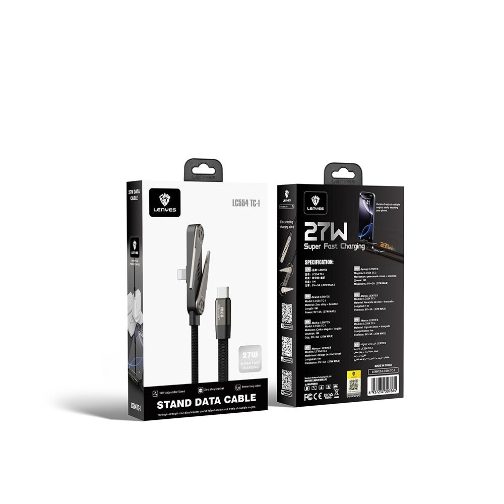 Lenyes LC554 Type-C to Lightning Stand Özellikli Data ve Şarj Kablosu 27W 1M