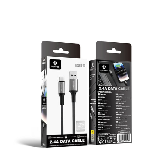 Lenyes LC566 USB-A to Type-C Örgü Tasarımlı Hızlı Şarj Özellikli Data ve Şarj Kablosu 12W 2M