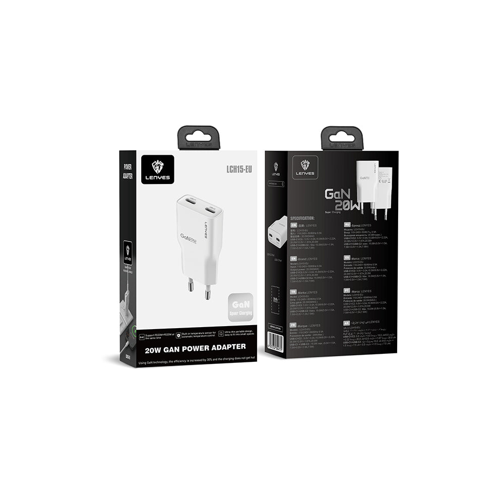 Lenyes LCH15-EU TC-L Type-C to Lightning GaN Teknolojili PD Hızlı Şarj Özellikli Şarj Seti 20W Beyaz