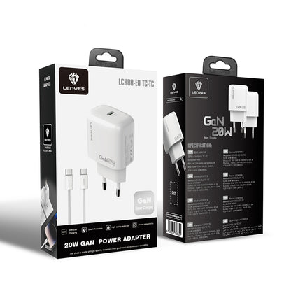 Lenyes LCH90-TC-TC Type-C to Type-C GaN Teknolojili PD Hızlı Şarj Özellikli Şarj Seti 20W Beyaz