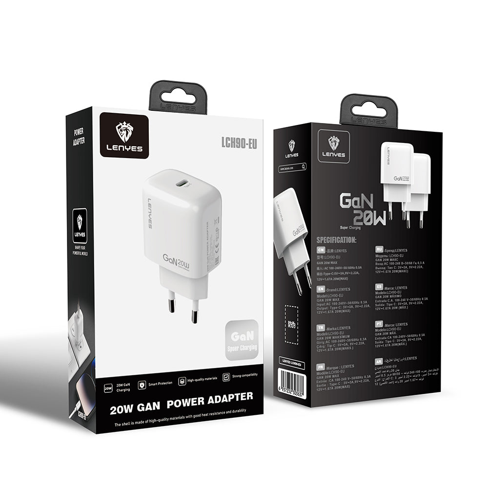 Lenyes LCH90 Type-C GaN Teknolojili PD Hızlı Şarj Özellikli Şarj Başlığı 20W Beyaz