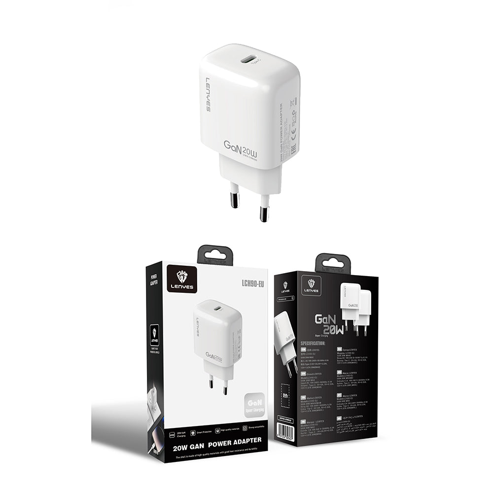 Lenyes LCH90 Type-C GaN Teknolojili PD Hızlı Şarj Özellikli Şarj Başlığı 20W Beyaz