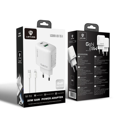 Lenyes LCH91-TC-L Type-C to Lightning GaN Teknolojili PD ve USB Hızlı Şarj Özellikli Şarj Seti 20W Beyaz
