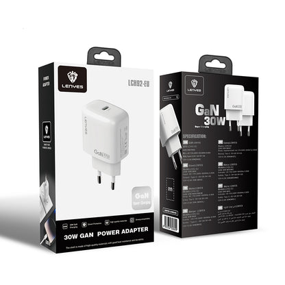 Lenyes LCH92 Type-C GaN Teknolojili PD Hızlı Şarj Özellikli Şarj Başlığı 30W Beyaz