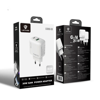 Lenyes LCH93 Type-C ve USB GaN Teknolojili PD Hızlı Şarj Özellikli Şarj Başlığı 30W Beyaz