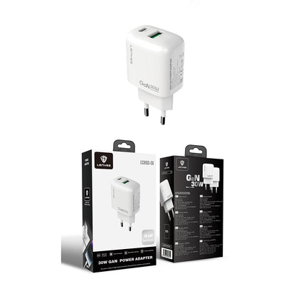 Lenyes LCH93 Type-C ve USB GaN Teknolojili PD Hızlı Şarj Özellikli Şarj Başlığı 30W Beyaz