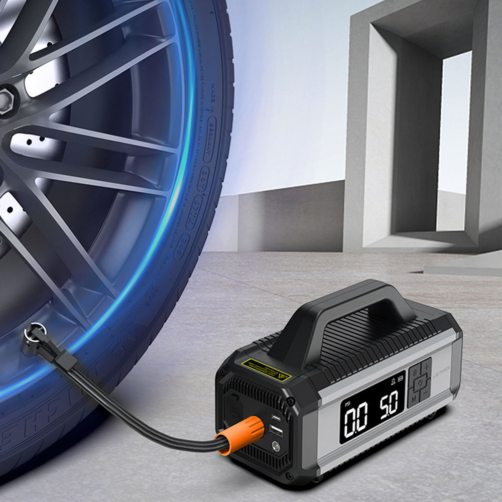 Lenyes LCI202 LED Işıklı Araç Akü Acil Durum Takviye Güç Kaynağı ve Hava Kompresörü 12V 150W 10000mAh Gri