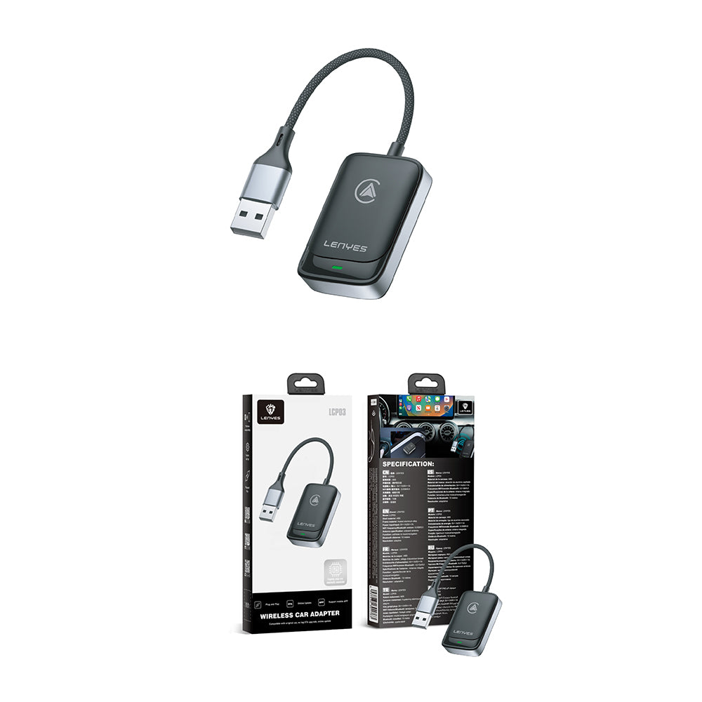 Lenyes LCP03 Android Auto Destekli CarPlay USB Bluetooth 5.0 Wireless Transmitter Adaptör Siyah