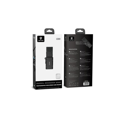 Lenyes LCR01 Type-C Kablolu Su Geçirmez Çoklu Kart Depolama ve Okuyucu Kutusu 10 Gbps Siyah