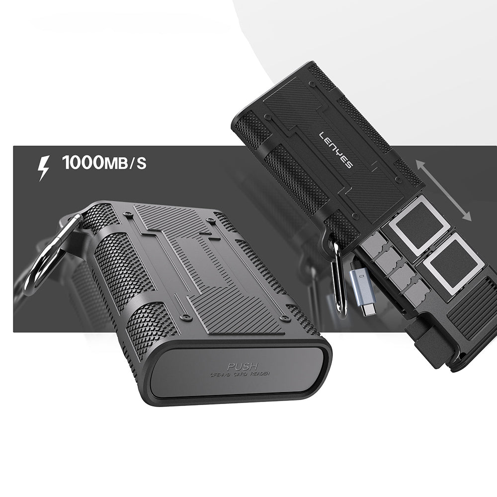 Lenyes LCR01 Type-C Kablolu Su Geçirmez Çoklu Kart Depolama ve Okuyucu Kutusu 10 Gbps Siyah