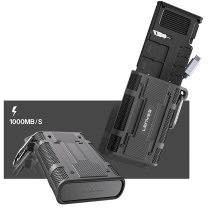 Lenyes LCR02 Type-C Kablolu Su Geçirmez Çoklu Kart Depolama ve Okuyucu Kutusu 10 Gbps Siyah