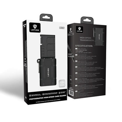 Lenyes LCR02 Type-C Kablolu Su Geçirmez Çoklu Kart Depolama ve Okuyucu Kutusu 10 Gbps Siyah