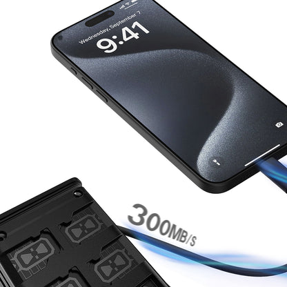 Lenyes LCR03 Type-C Kablolu Su Geçirmez Çoklu Kart Depolama ve Okuyucu Kutusu 10 Gbps Siyah