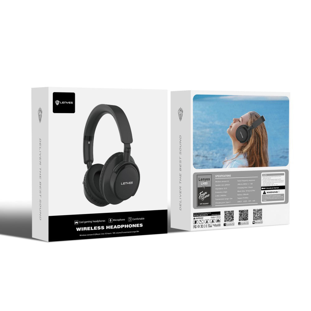 Lenyes LH80 Kulak Üstü Bluetooth Kulaklık v5.0 Siyah