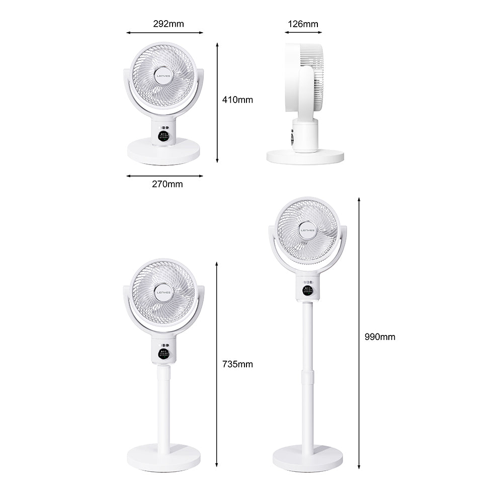 Lenyes LHF10 Dijital LED Göstergeli 5 Kademeli Uzaktan Kumandalı Uzayabilen Gövdeli 10 inç Fan Beyaz