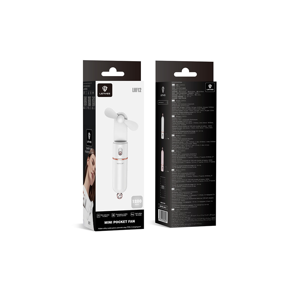 Lenyes LHF12 Powerbank Özellikli 3 Kademeli Portatif Soğutucu El Fanı Beyaz