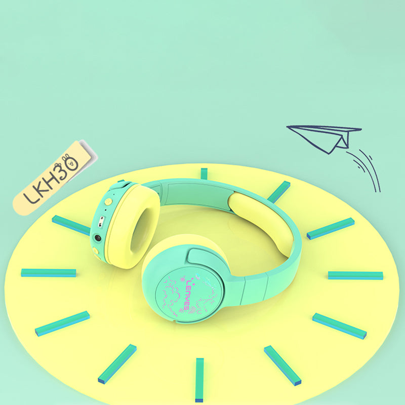 Lenyes LKH30 Ayarlanabilir Katlanabilir Çocuklara Özel Işık Efektli Kulak Üstü Kablolu ve Bluetooth Kulaklık v5.3 Yeşil