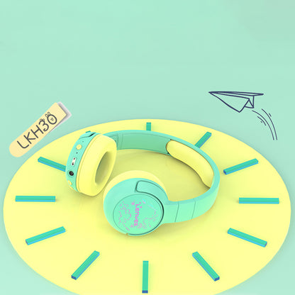 Lenyes LKH30 Ayarlanabilir Katlanabilir Çocuklara Özel Işık Efektli Kulak Üstü Kablolu ve Bluetooth Kulaklık v5.3 Yeşil
