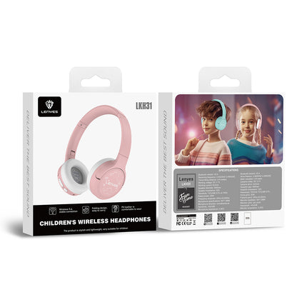 Lenyes LKH31 Ayarlanabilir Çocuklara Özel Kulak Üstü Kablolu ve Bluetooth Kulaklık v5.4 Pembe