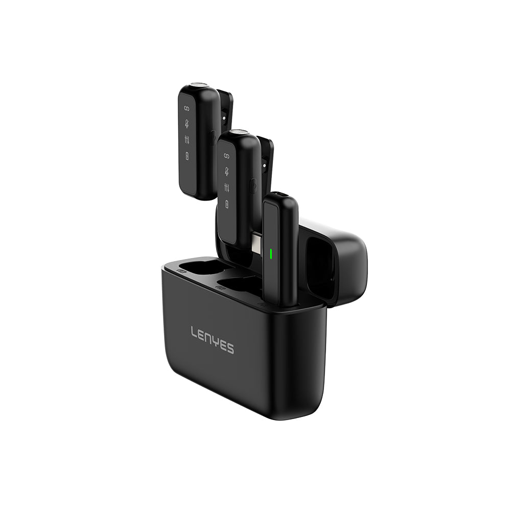 Lenyes LM201 Type-C Şarj Portlu Kablosuz Yaka Mikrofonu Siyah