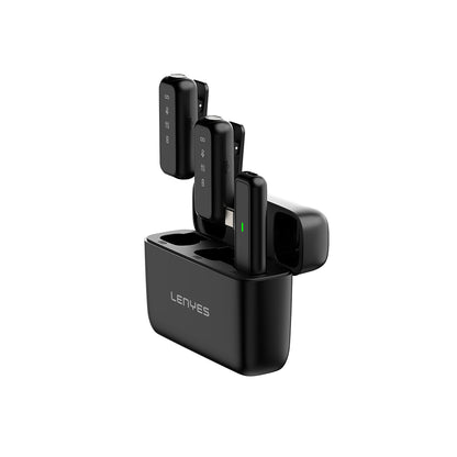 Lenyes LM201 Type-C Şarj Portlu Kablosuz Yaka Mikrofonu Siyah