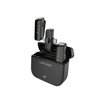 Lenyes LM203 2in1 Type-C ve Lightning Portlu Kablosuz Yaka Mikrofonu Siyah