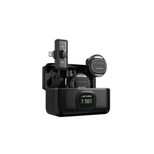 Lenyes LM204-L Type-C Şarj Portlu Akıllı Gürültü Engelleyicili Lightning Bağlantılı Kablosuz Yaka Mikrofonu Siyah