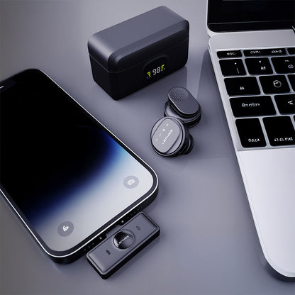 Lenyes LM204-TC Type-C Şarj Portlu Akıllı Gürültü Engelleyicili Type-C Bağlantılı Kablosuz Yaka Mikrofonu Siyah