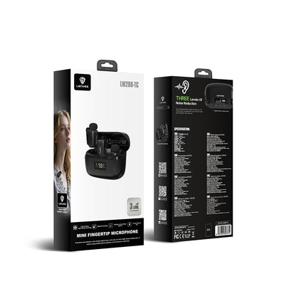 Lenyes LM206 Dijital LED Göstergeli Type-C Portlu Kablosuz Yaka Mikrofonu Siyah