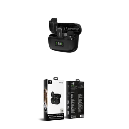 Lenyes LM206 Dijital LED Göstergeli Type-C Portlu Kablosuz Yaka Mikrofonu Siyah