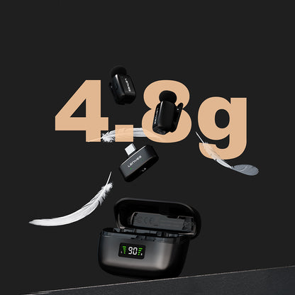 Lenyes LM206 Dijital LED Göstergeli Type-C Portlu Kablosuz Yaka Mikrofonu Siyah