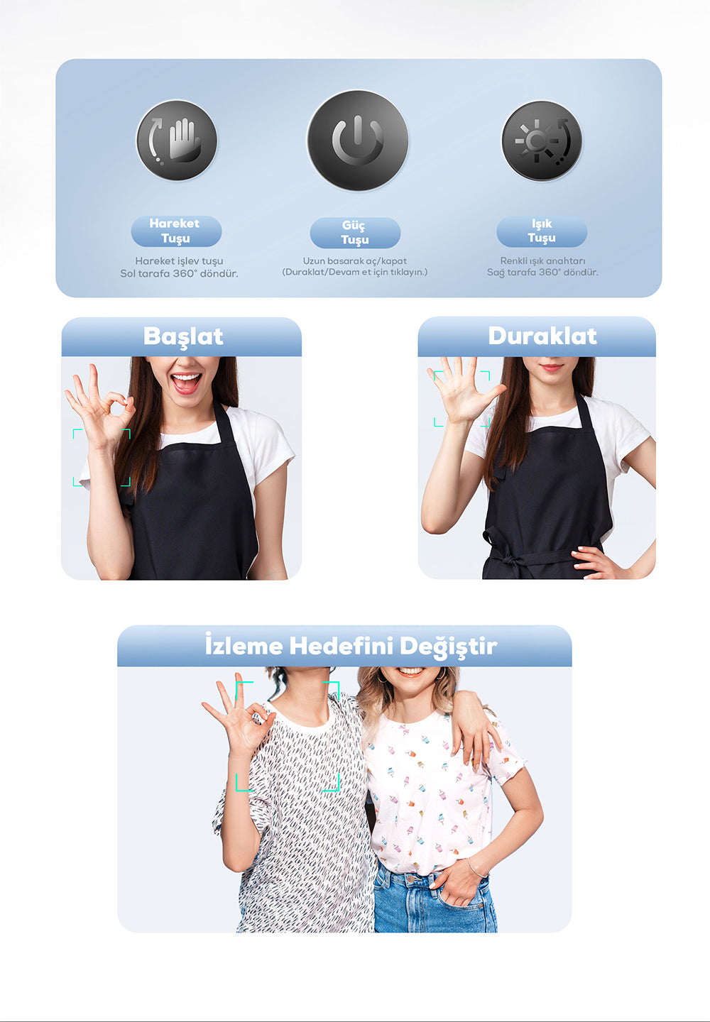 Lenyes LPH104 Canlı Yayın 360 Derece Dönebilen Akıllı Yüz Tanıma Takip Standı Siyah