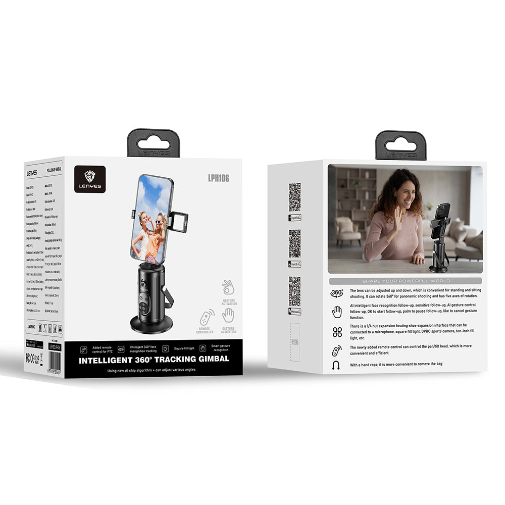 Lenyes LPH106 360° Dönebilen Akıllı Yüz Tanıma Takip Özellikli Magnetik Gimbal Sabitleyici Stand Siyah