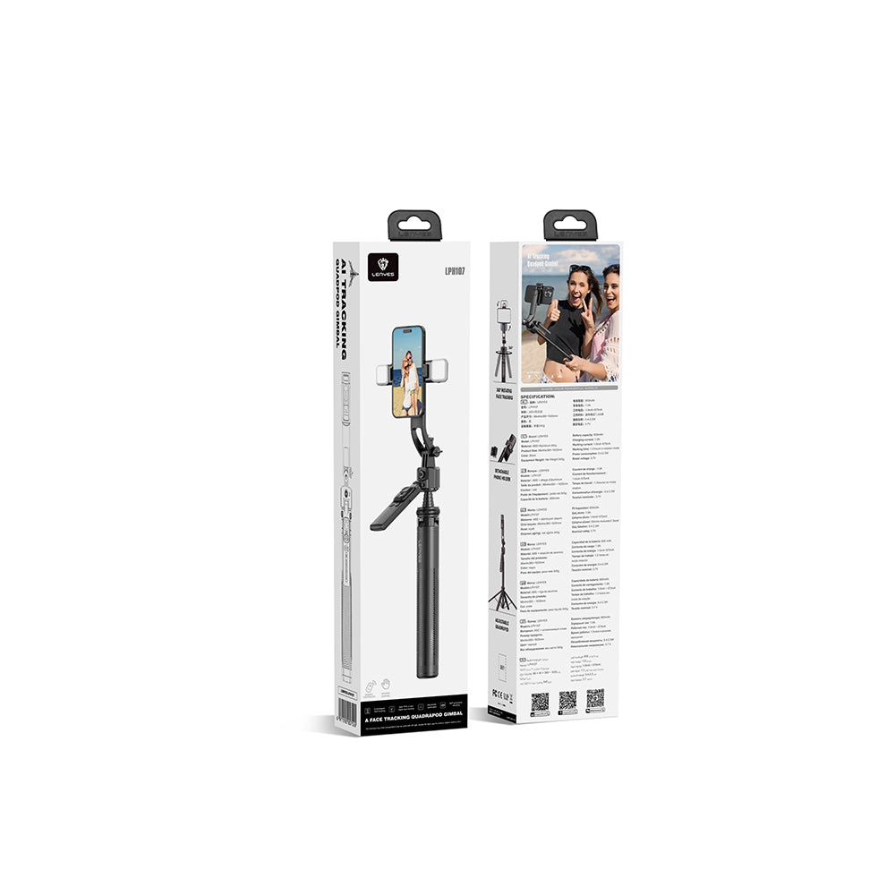 Lenyes LPH107 Canlı Yayın Dolgu Işıklı Kumandalı 360 Derece Dönebilen Selfie Çubuğu ve Tripod Siyah