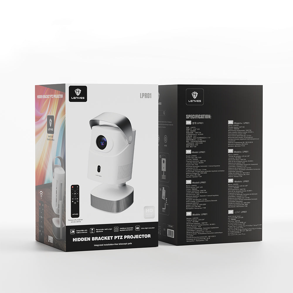 Lenyes LPR01 2.69" LCD Projektör Yansıtma Cihazı Otomatik ve Manuel Keystone Özellikli Beyaz