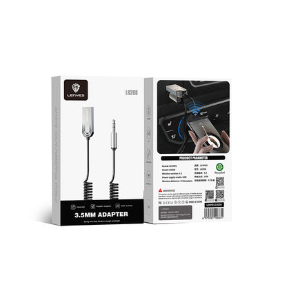 Lenyes LR208 Spiral Kablo Tasarımlı Dahili Mikrofonlu Kablosuz Ses Alıcı AUX Bluetooth v5.3 Adaptör Gümüş