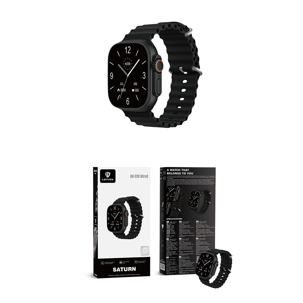 Lenyes LW-238 Ultra3 Saturn Serisi iOS ve Android Uyumlu Akıllı Saat Siyah