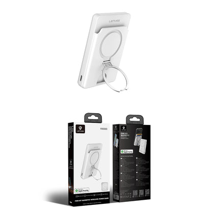 Lenyes PW0006D PD 20W Hızlı Şarj Özellikli Kartlıklı Standlı Wireless Powerbank 15W 5000mAh Beyaz
