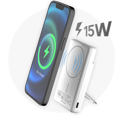 Lenyes PW0006D PD 20W Hızlı Şarj Özellikli Kartlıklı Standlı Wireless Powerbank 15W 5000mAh Beyaz