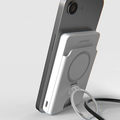 Lenyes PW0006D PD 20W Hızlı Şarj Özellikli Kartlıklı Standlı Wireless Powerbank 15W 5000mAh Beyaz