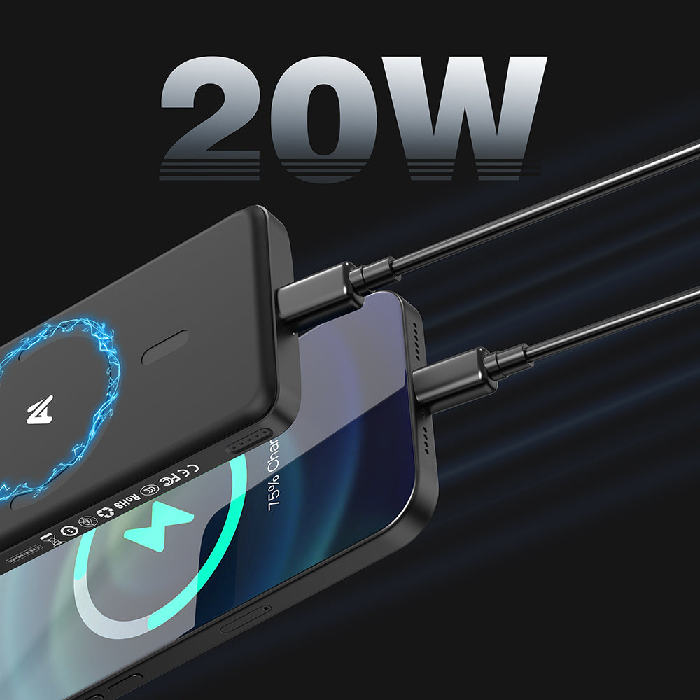 Lenyes PW0008D PD 20W LED Ekranlı Yapay Zeka Destekli Ultra İnce Wireless Powerbank 15W 5000mAh Siyah