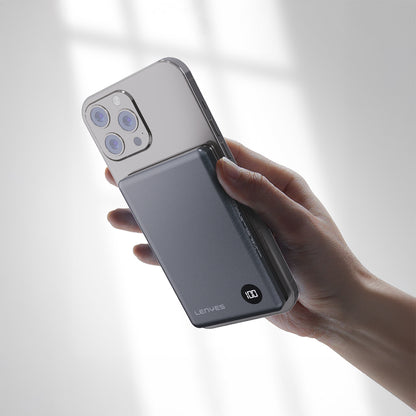 Lenyes PW037D Ultra İnce Dijital LED Ekranlı Wireless Powerbank 5000mAh Gri