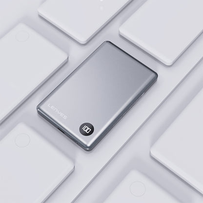 Lenyes PW037D Ultra İnce Dijital LED Ekranlı Wireless Powerbank 5000mAh Gri