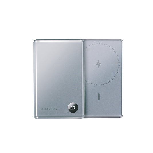 Lenyes PW037D Ultra İnce Dijital LED Ekranlı Wireless Powerbank 5000mAh Gri