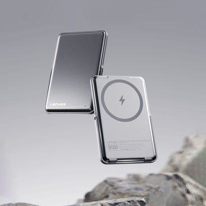 Lenyes PW038D 20W Ultra İnce Standlı Wireless Powerbank 15W 5000mAh Gümüş