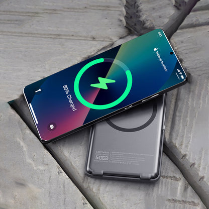 Lenyes PW038D 20W Ultra İnce Standlı Wireless Powerbank 15W 5000mAh Gümüş