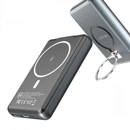 Lenyes PW1001D PD 22.5W Hızlı Şarj Özellikli Standlı Wireless Powerbank 15W 10000mAh Gri